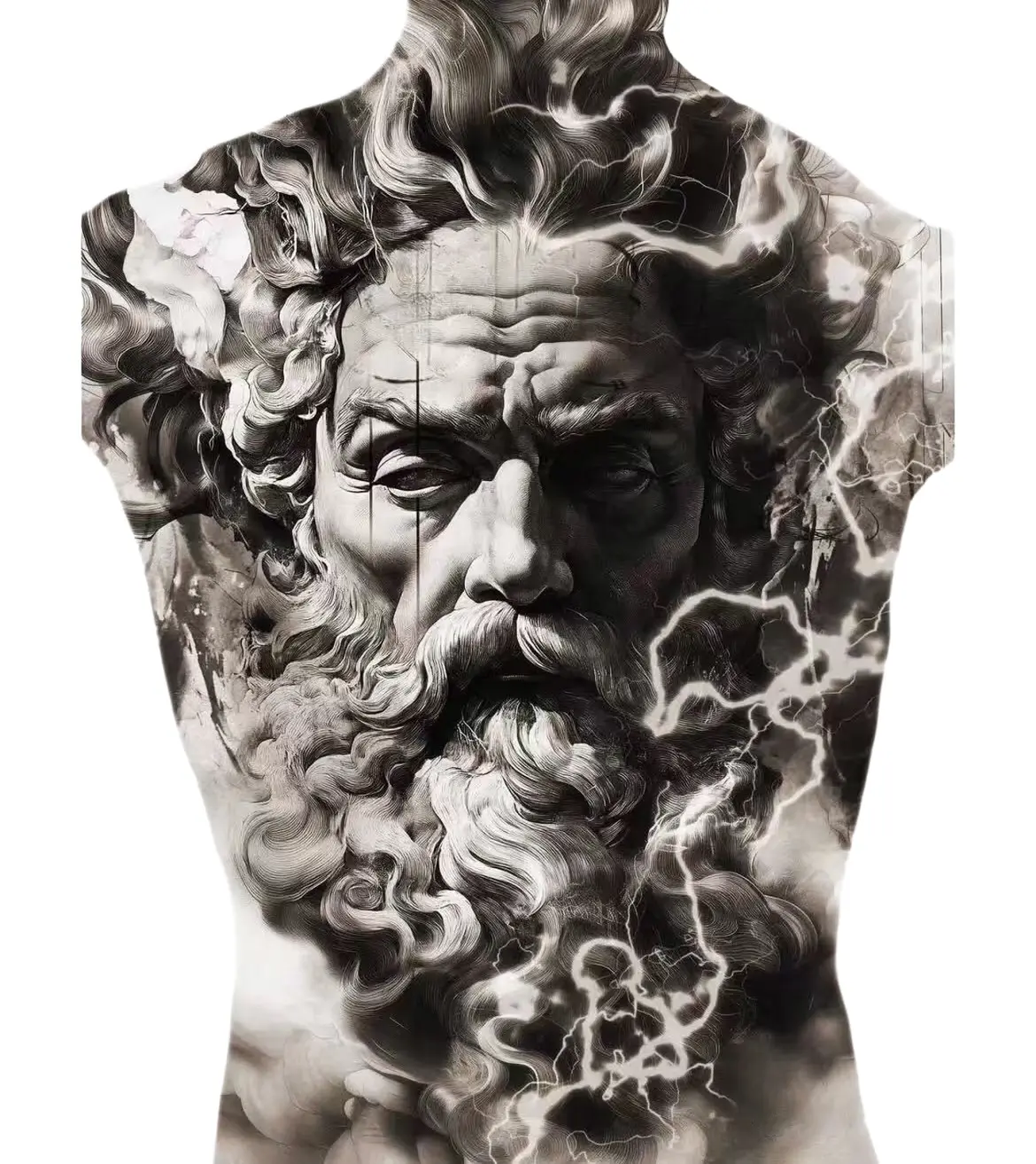 Zeus Greek God Realistic Black And Grey Full Back - Black And Grey Back tattoo design idea for men