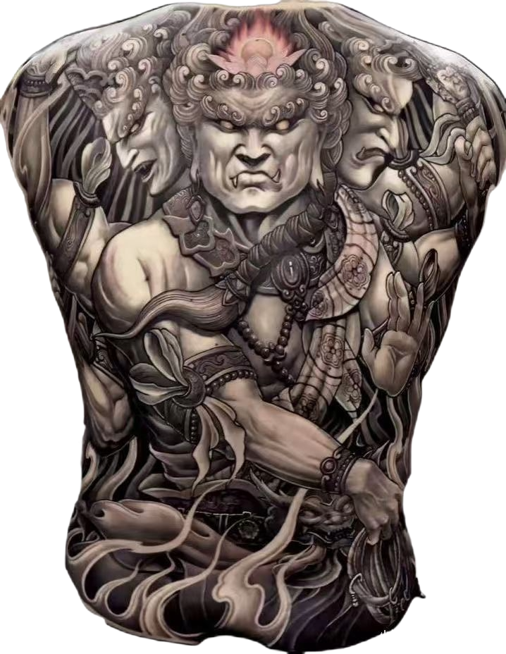 Fudo Myoo Japanese Buddhist Deity Black And Grey Full Back - Japanese Back tattoo design idea for men