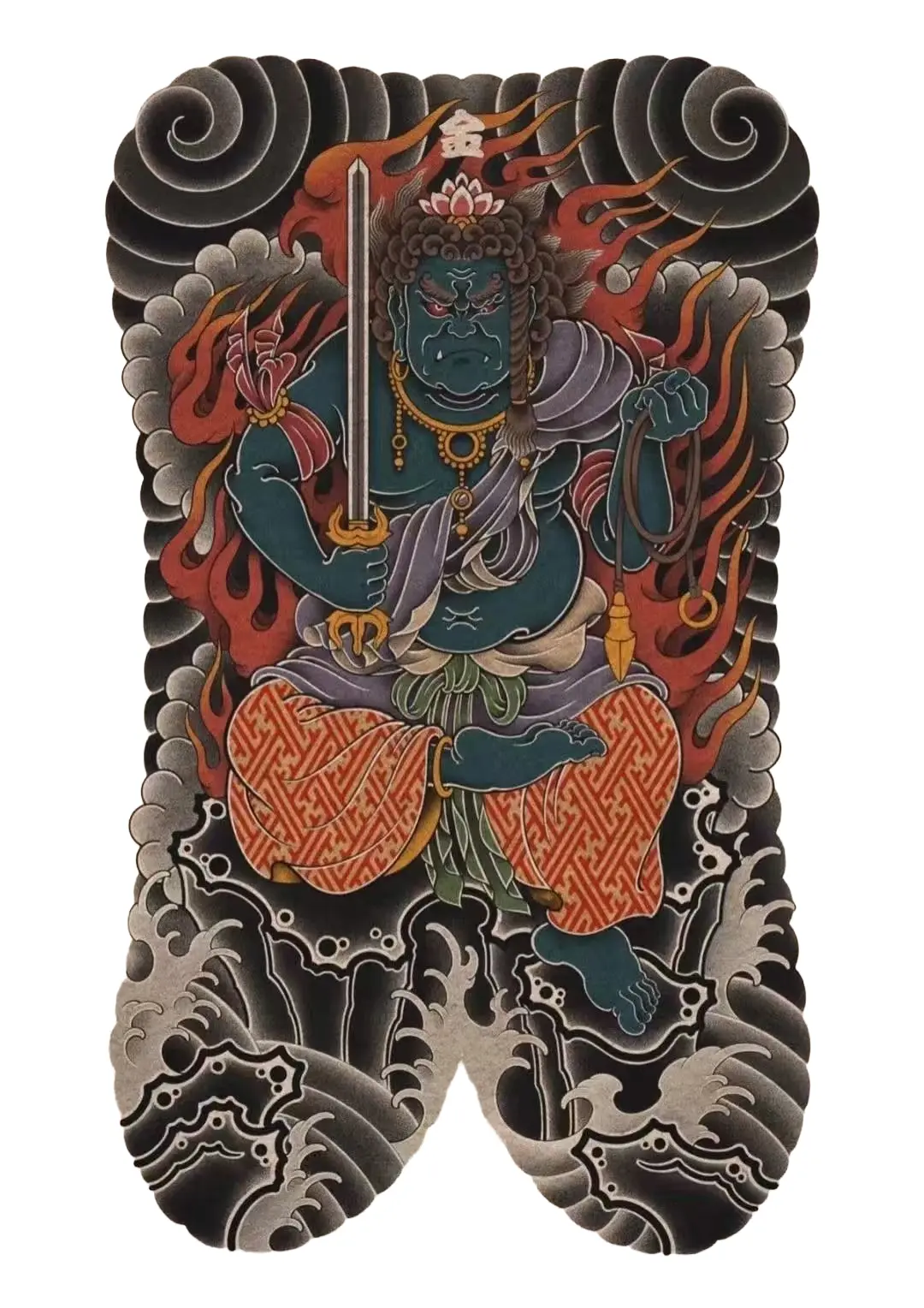 Fudo Myoo Japanese Buddhist Deity Traditional Irezumi Full Back - Japanese Back tattoo design idea for men