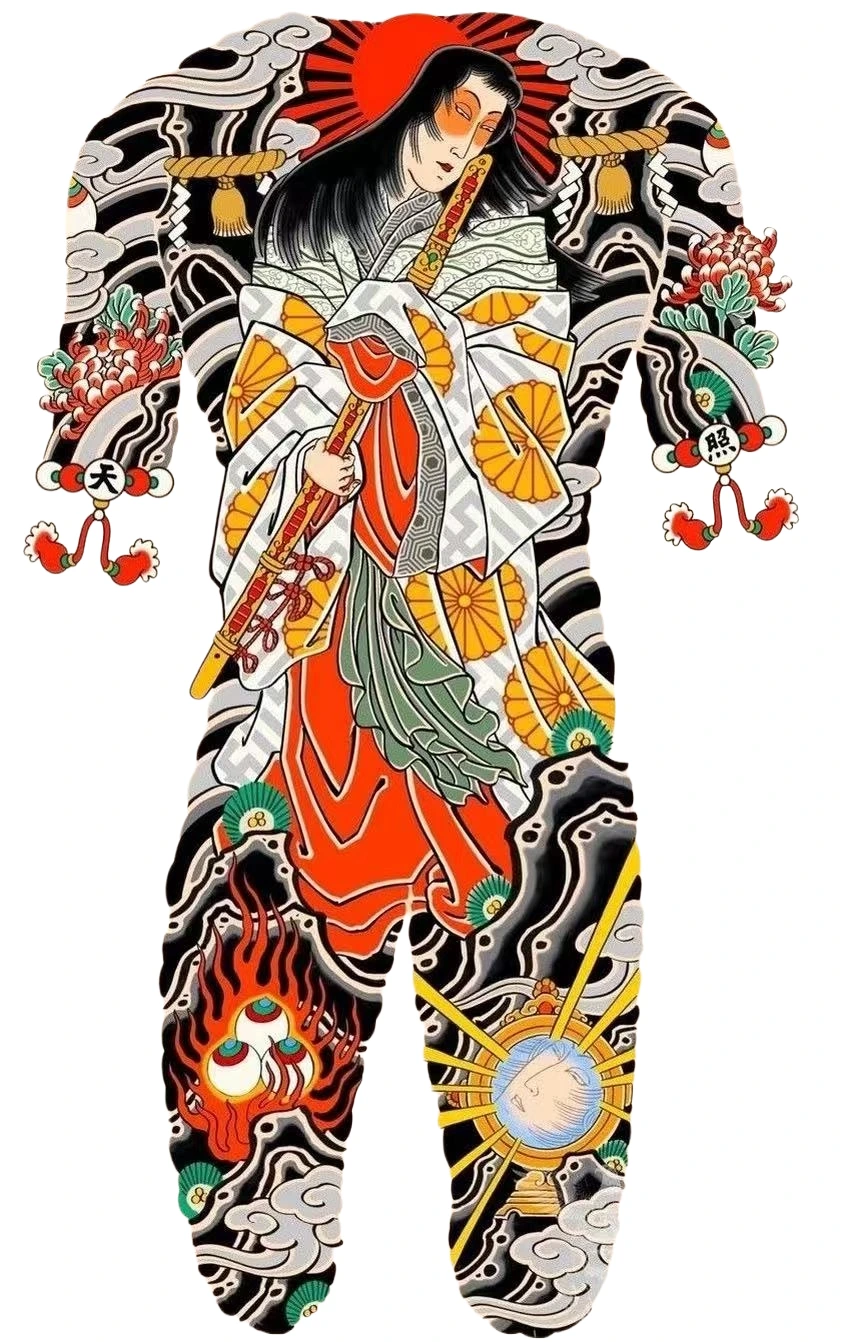 Japanese Geisha With Sun Traditional Irezumi Full Back - Japanese Back tattoo design idea for men