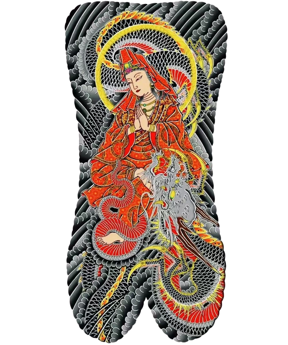 Japanese Guanyin Dragon Traditional Irezumi Full Backpiece - Japanese Back tattoo design idea for men