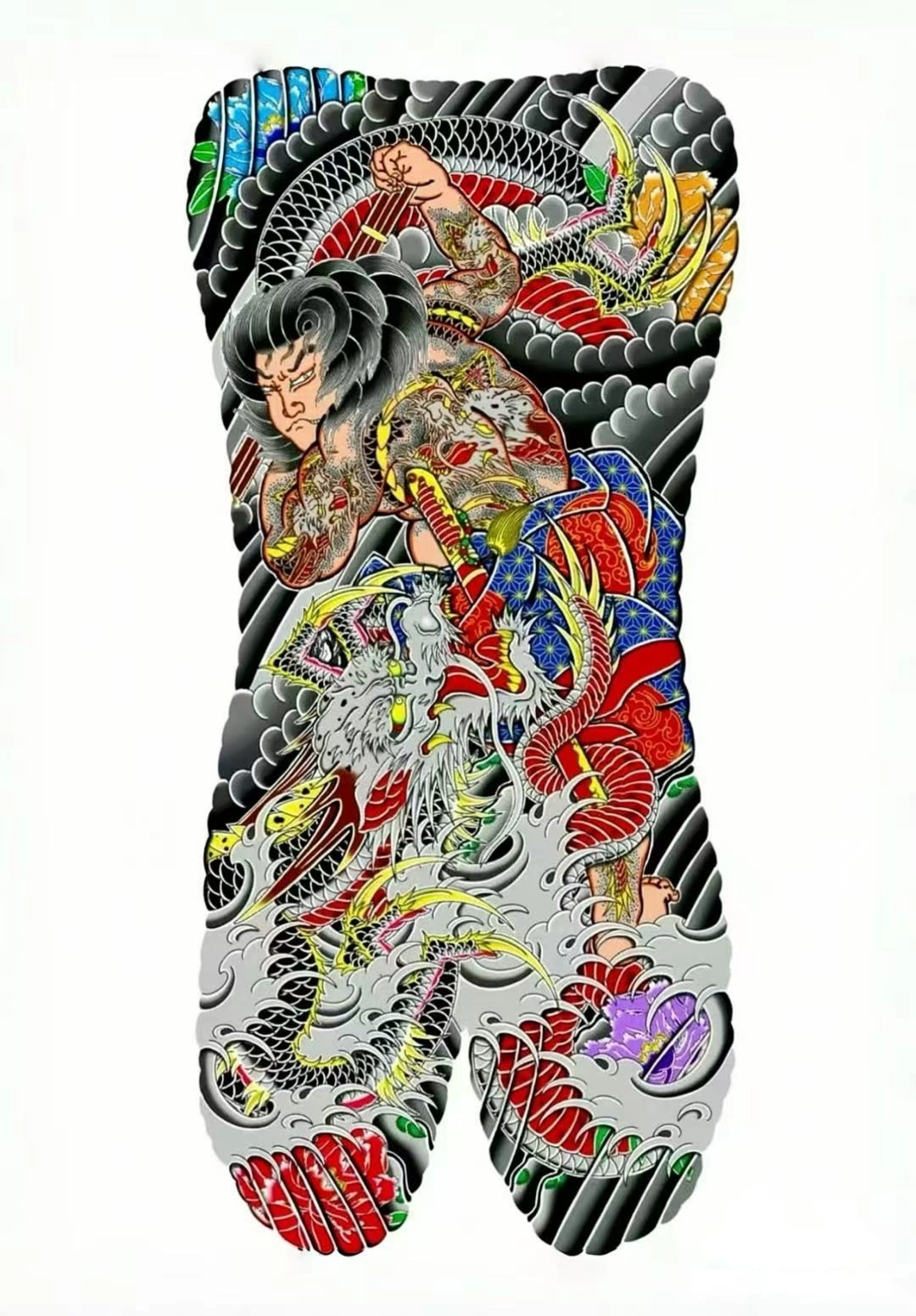 Japanese Irezumi Dragon Samurai Full Backpiece - Japanese Back tattoo design idea for men