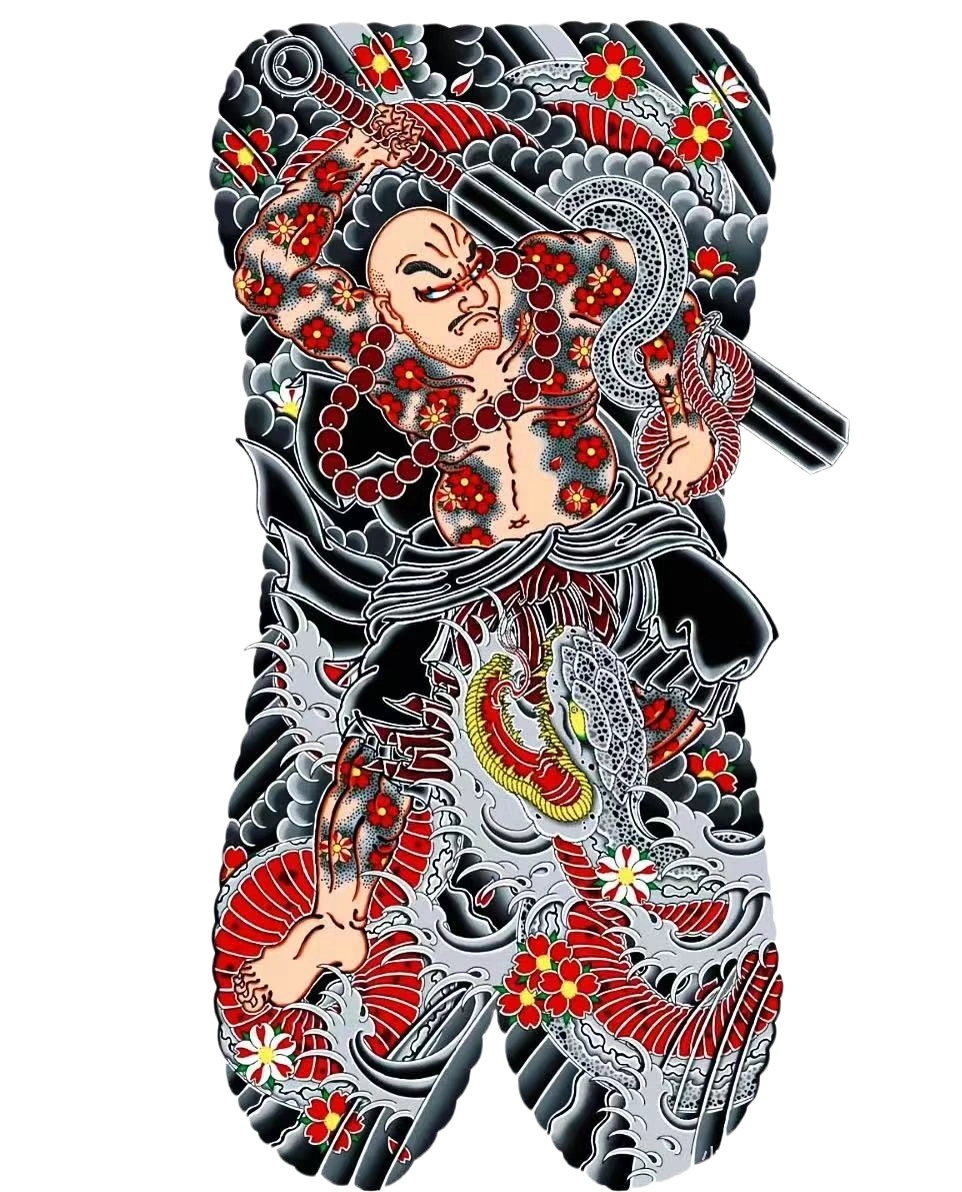Japanese Irezumi Monk With Dragon Full Back - Japanese Back tattoo design idea for men