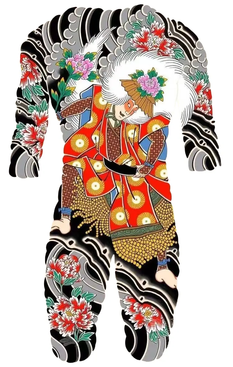 Japanese Kabuki Warrior With Peony Traditional Irezumi Full Back - Japanese Back tattoo design idea for women