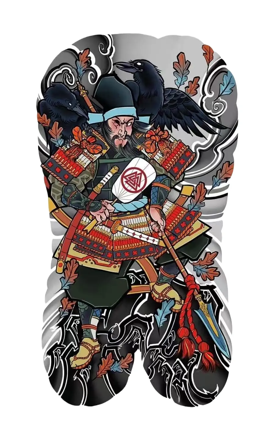 Japanese Samurai With Ravens Traditional Irezumi Full Back - Japanese Back tattoo design idea for men