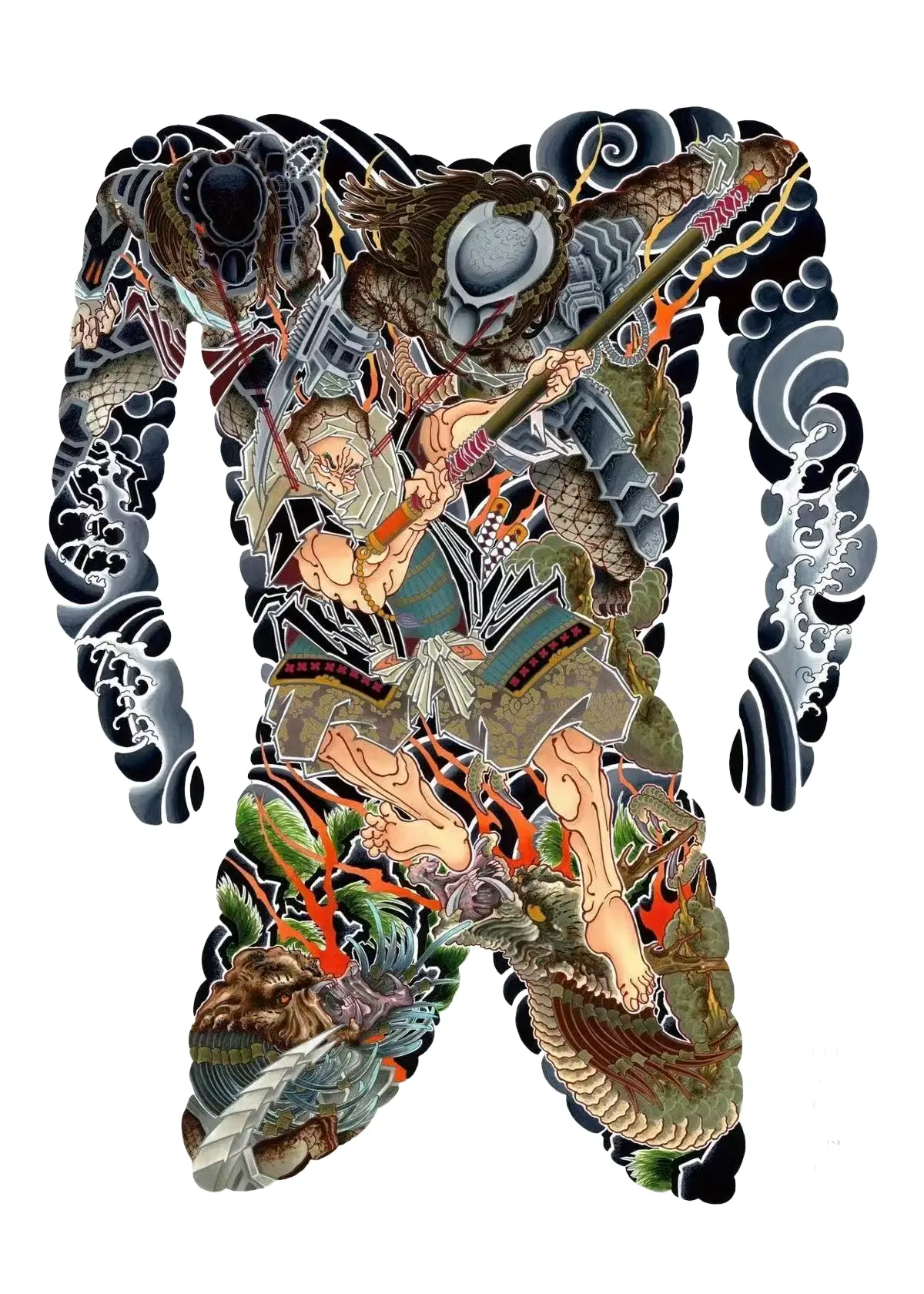 Samurai Vs Predator Japanese Irezumi Full Back - Japanese Back tattoo design idea for men