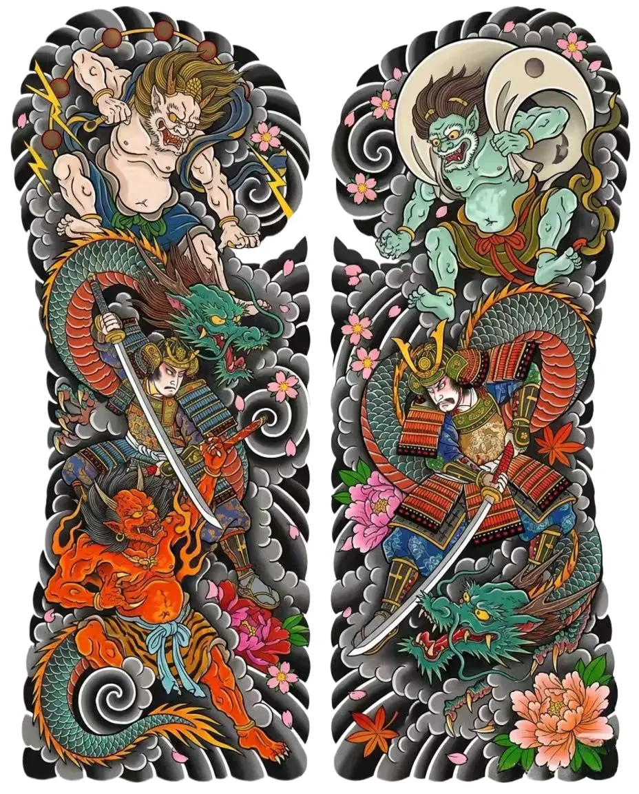 Japanese Samurai Dragon Oni Chest Panel - Japanese Chest tattoo design idea for men