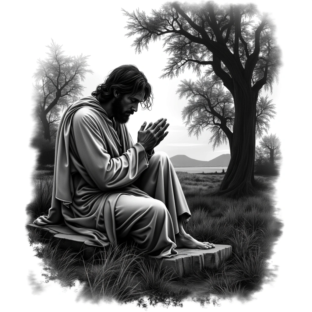 Jesus Praying - Realism Forearm tattoo design idea for men