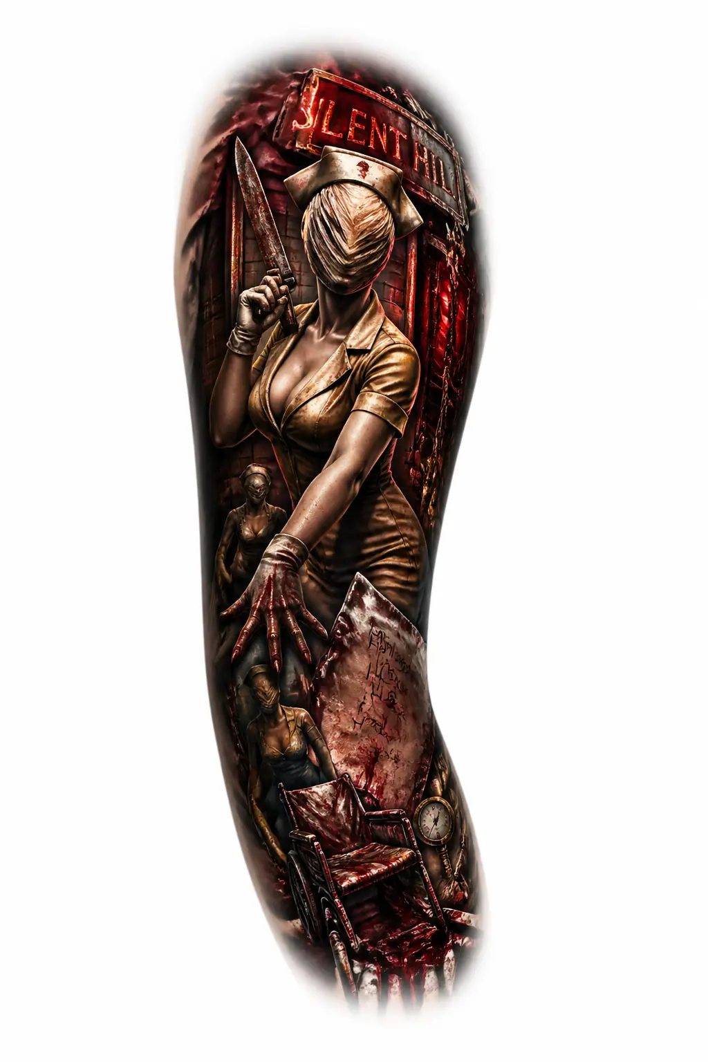 Silent Hill Nurse - Realism Full Sleeve tattoo design
