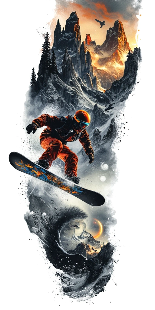 Mountains, Snowboarding - Surrealism Full Sleeve tattoo design idea for men