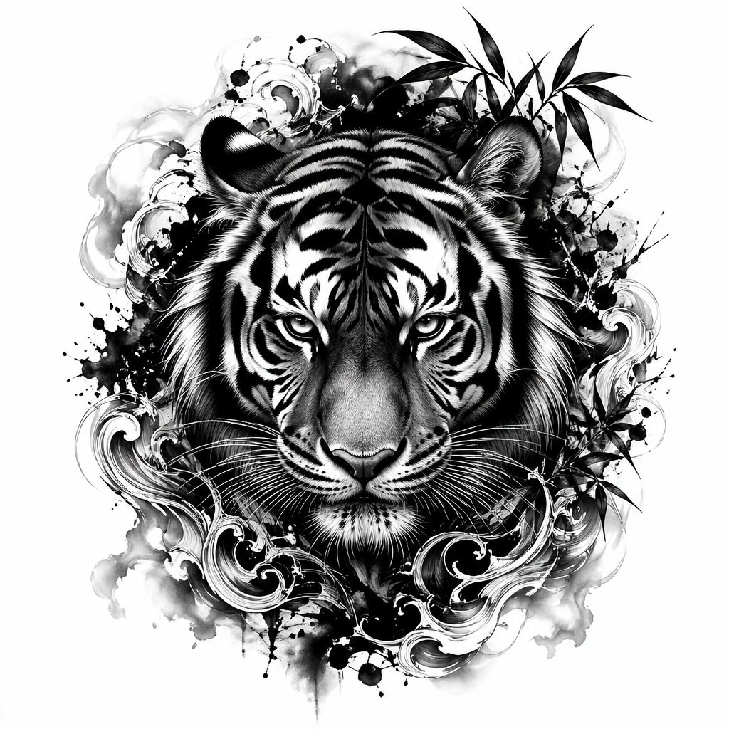 Realistic Tiger Portrait - Black And Grey tattoo design
