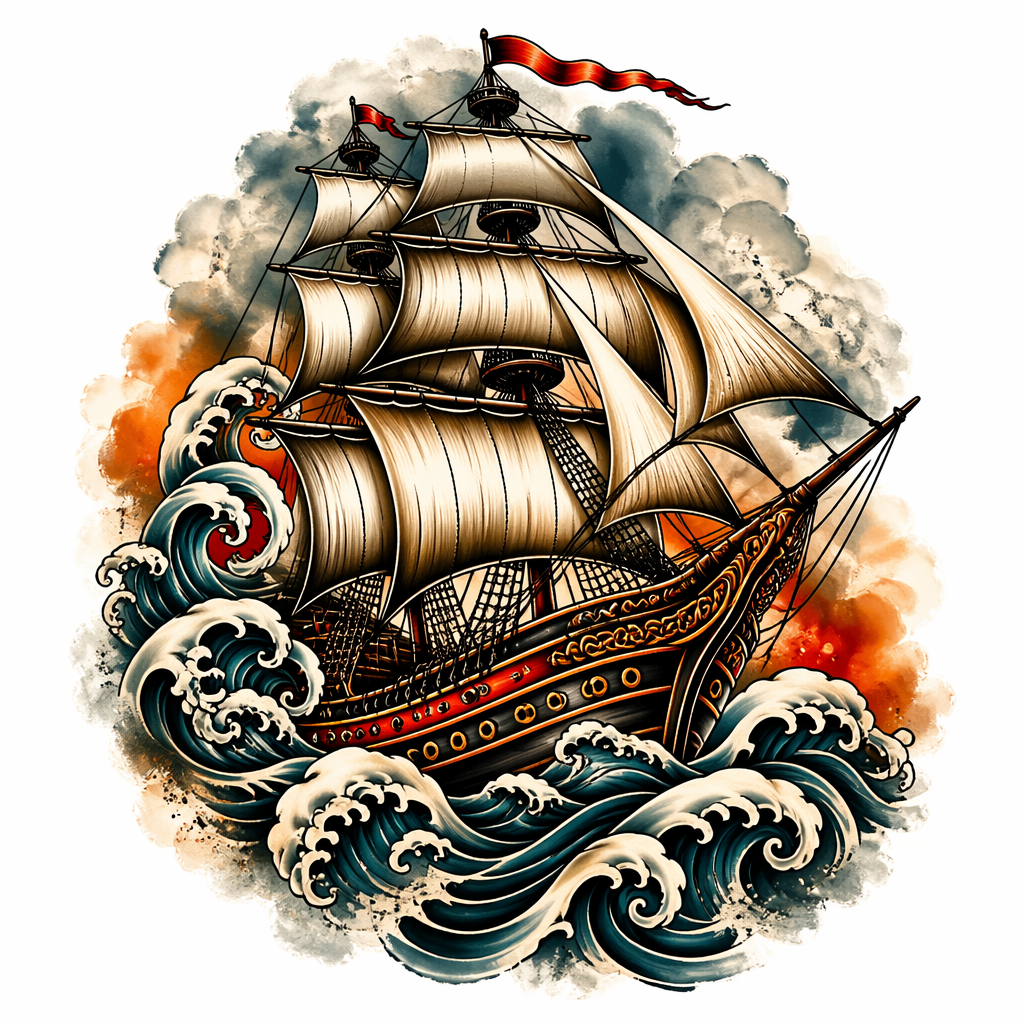 Ship At Sea - Traditional Forearm tattoo design