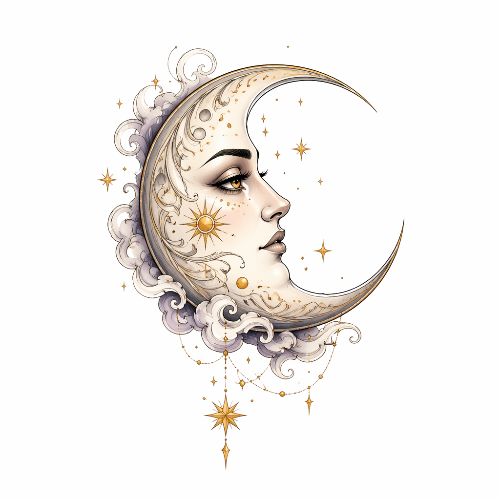 Moon Face - Neo Traditional Forearm tattoo design