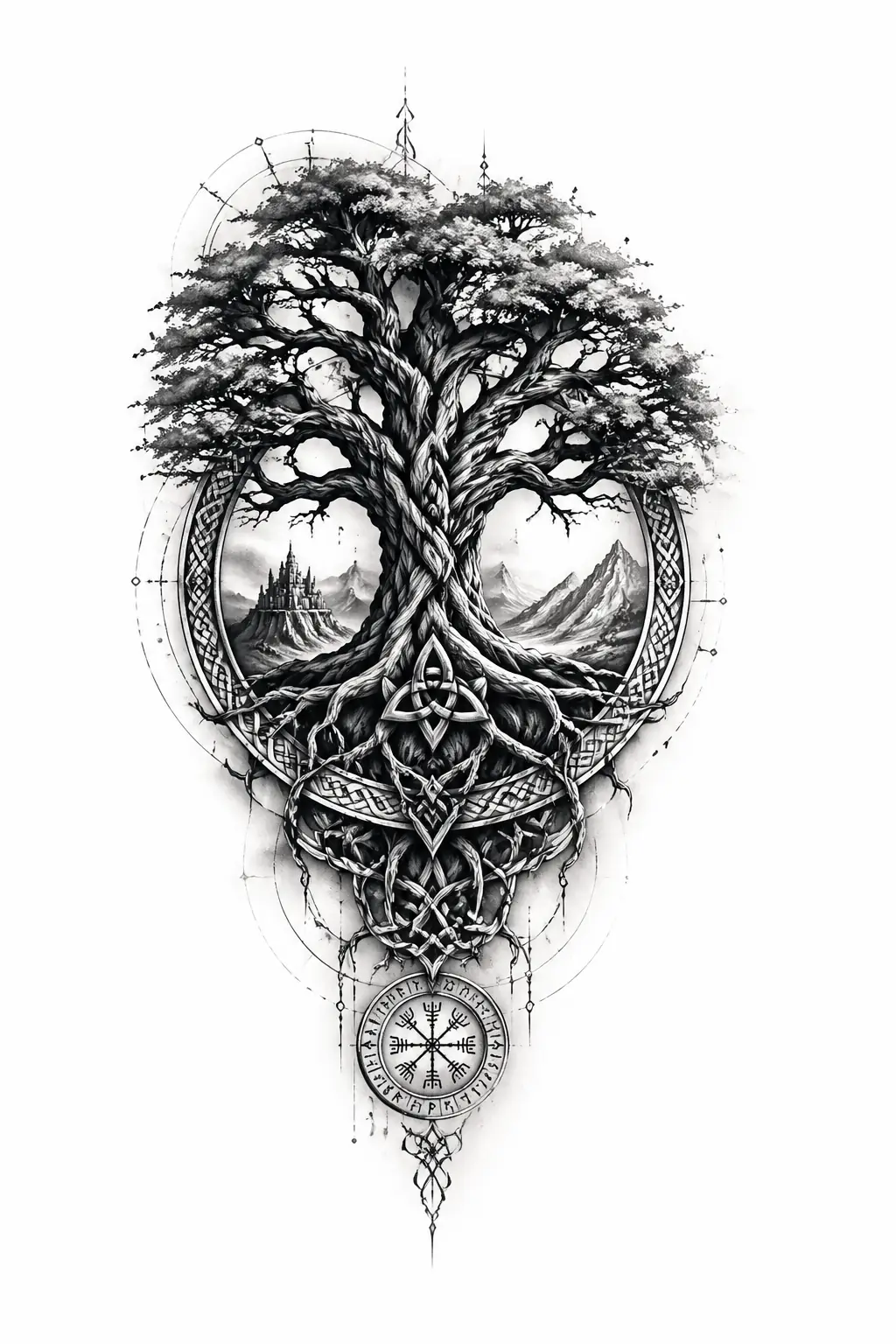 Yggdrasil Tree Of Life - Black And Grey Shoulder tattoo design