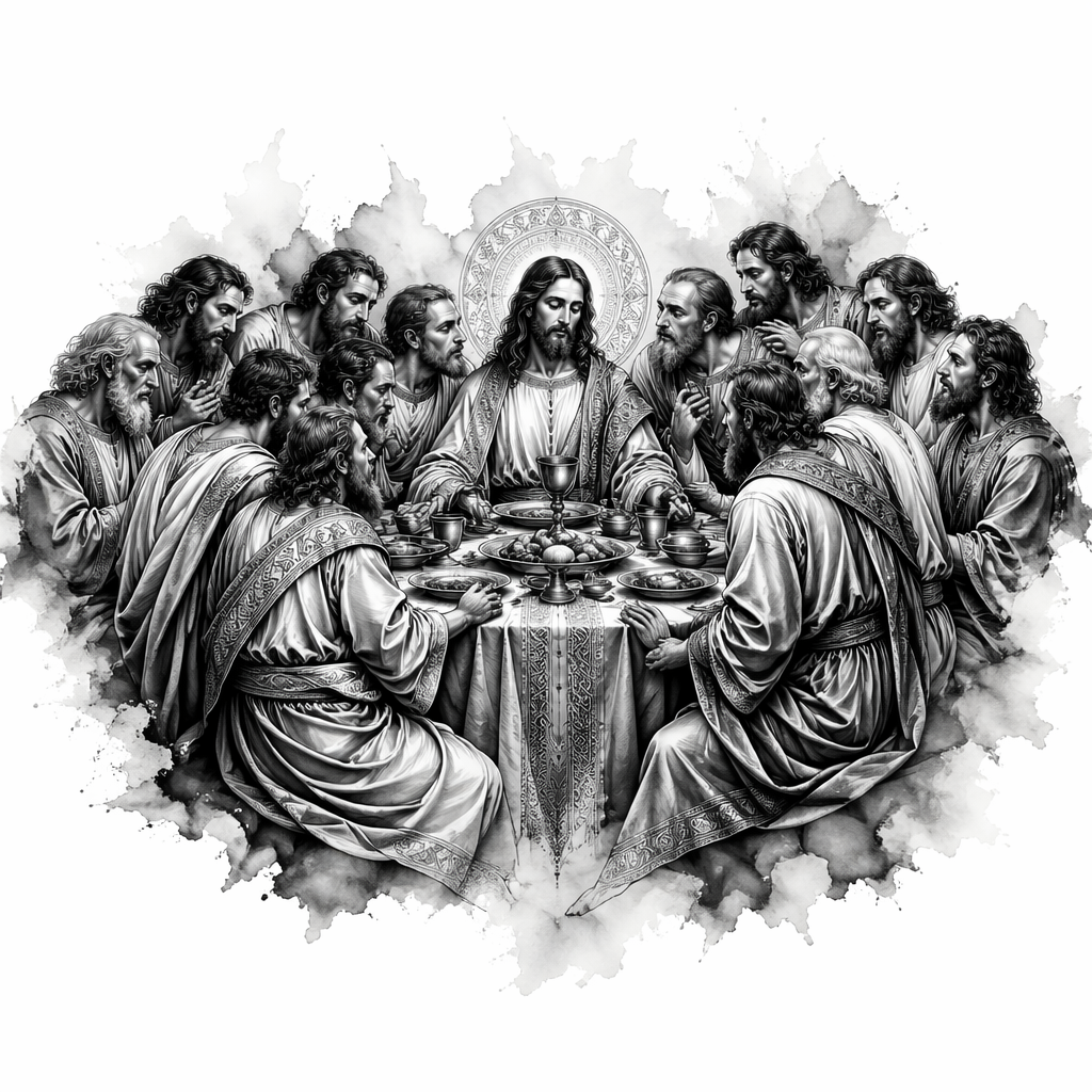 Last Supper Scene - Black And Grey Back tattoo design idea for men