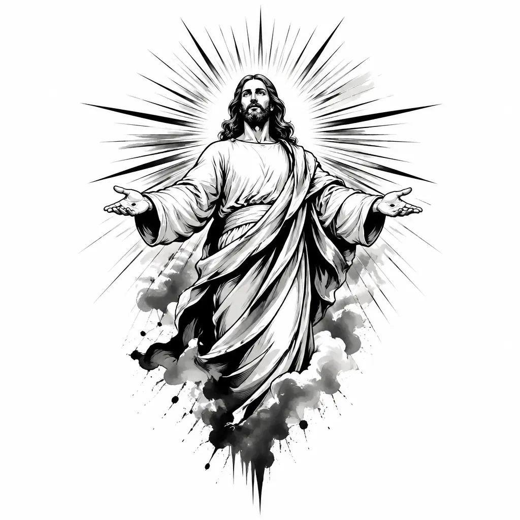 Jesus And Rays Light - Black And Grey tattoo design