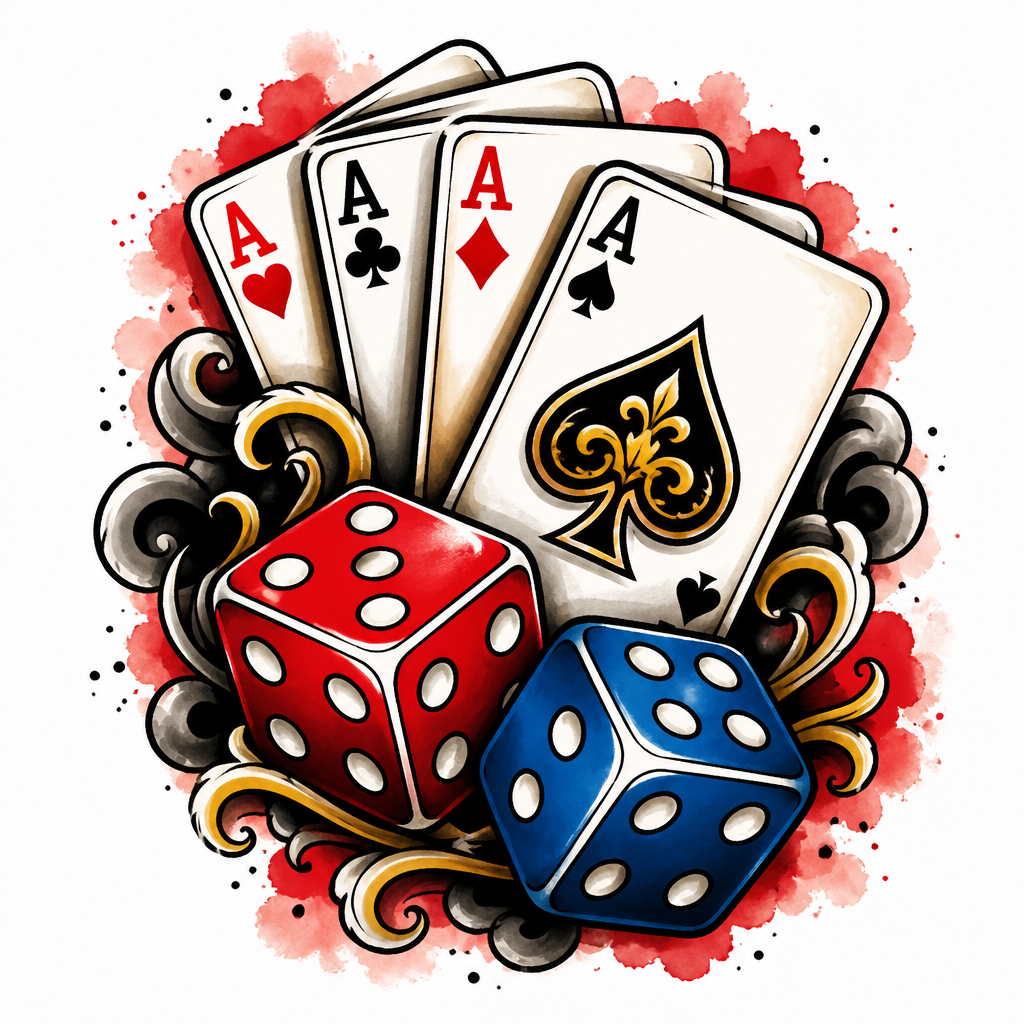 Dice And Cards - Traditional tattoo design