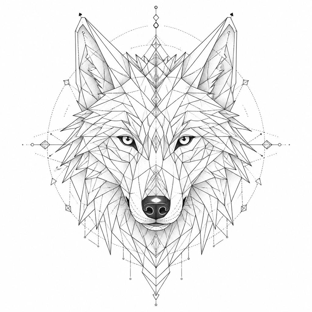 Geometric Wolf Head - Geometric tattoo design