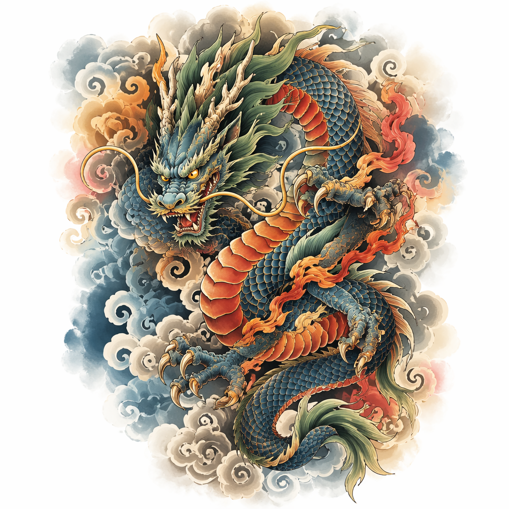 Dragon And Clouds - Japanese Full Sleeve tattoo design