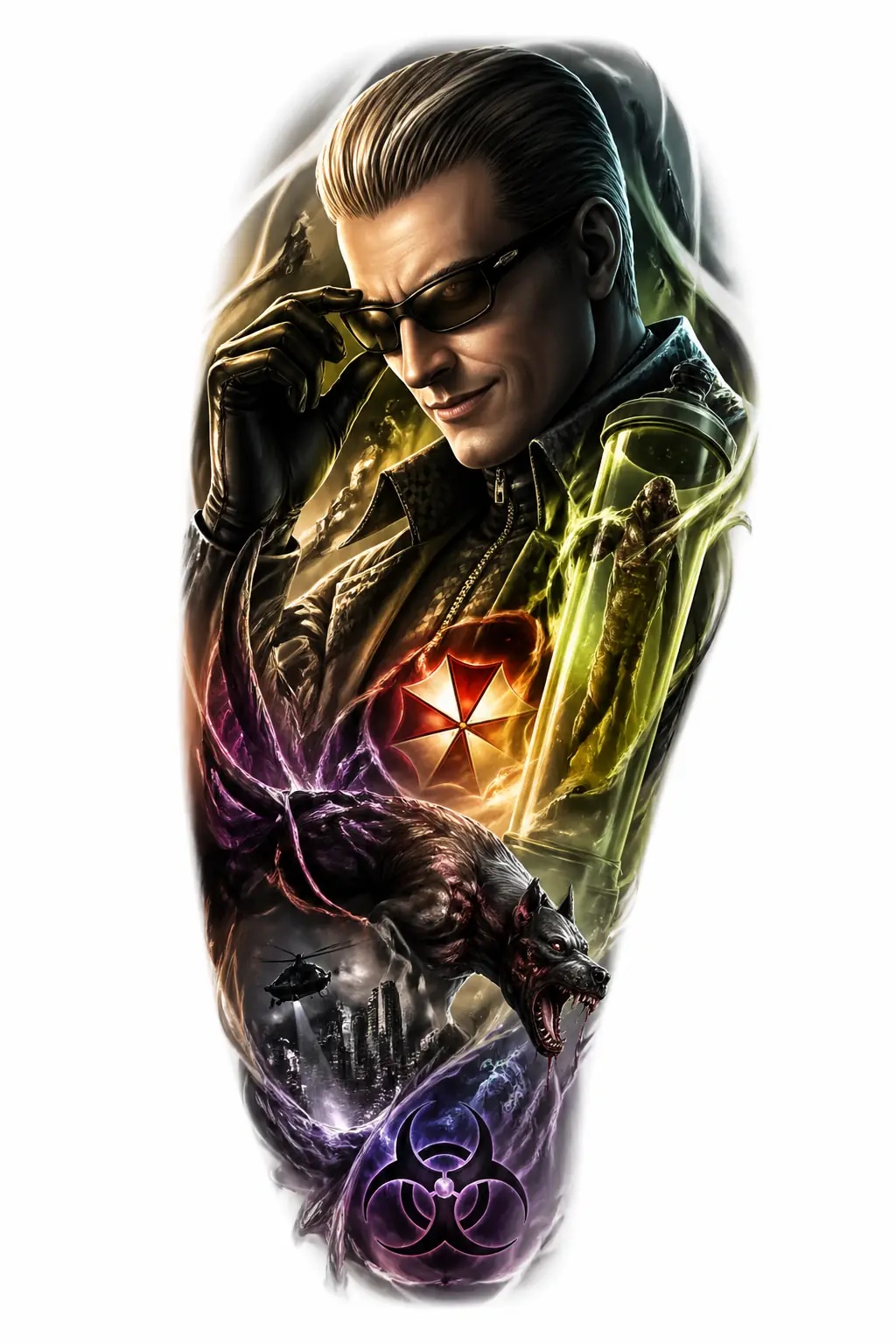 Wesker Smirking With Glasses - Realism Shoulder tattoo design
