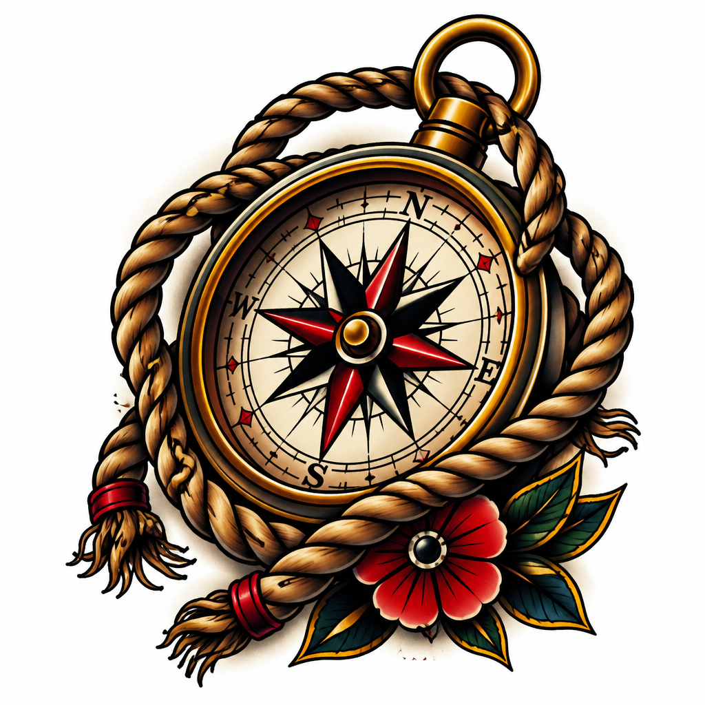 Compass And Rope - Traditional Forearm tattoo design idea for men