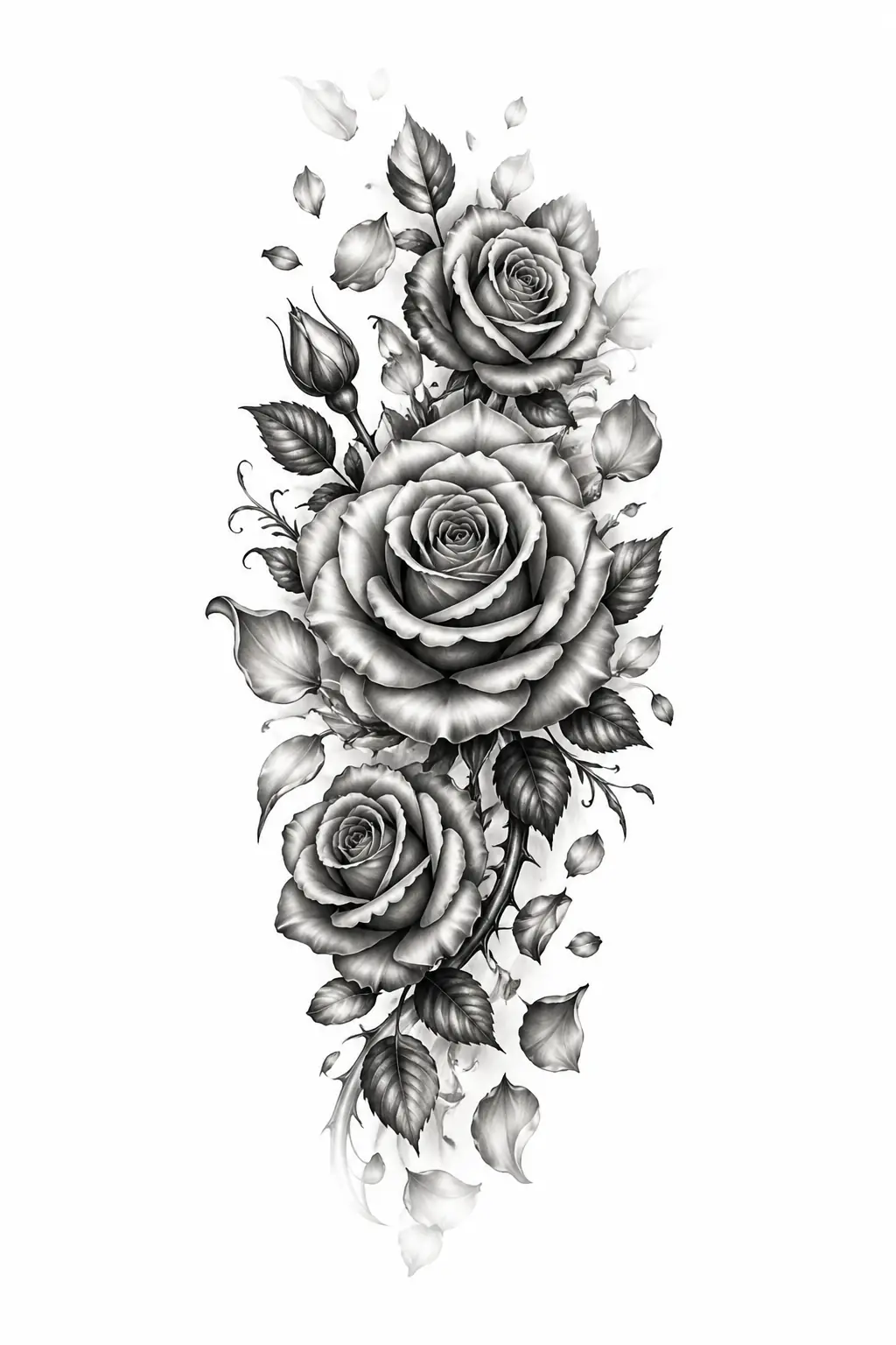 Rose Petals Detailed - Black And Grey Forearm tattoo design
