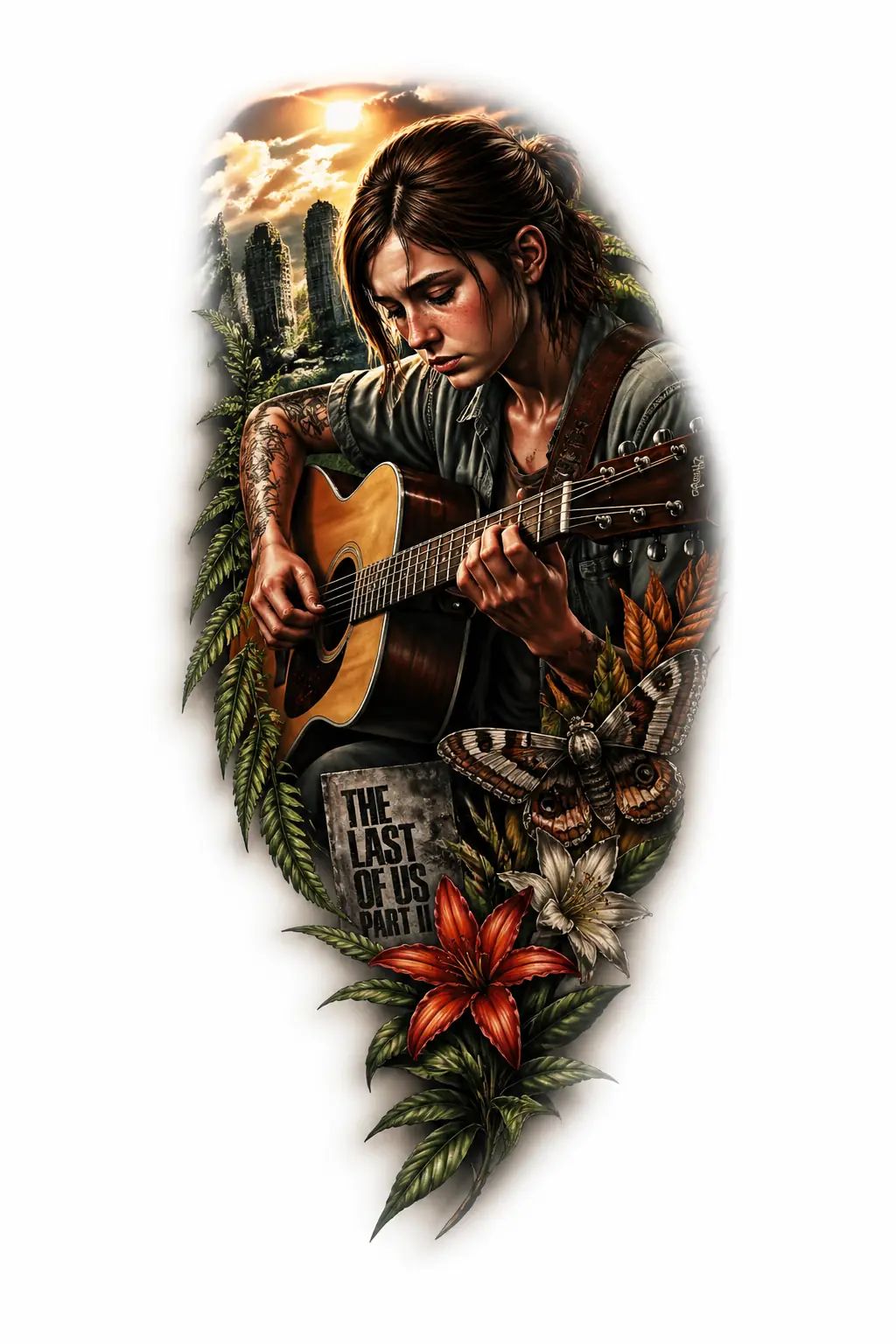 Ellie With Guitar - Realism Shoulder tattoo design