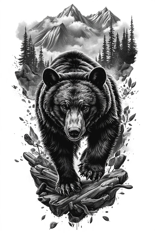 Black Bear Walking Out Of The Smoky Mountains - Surrealism Forearm tattoo design idea for men