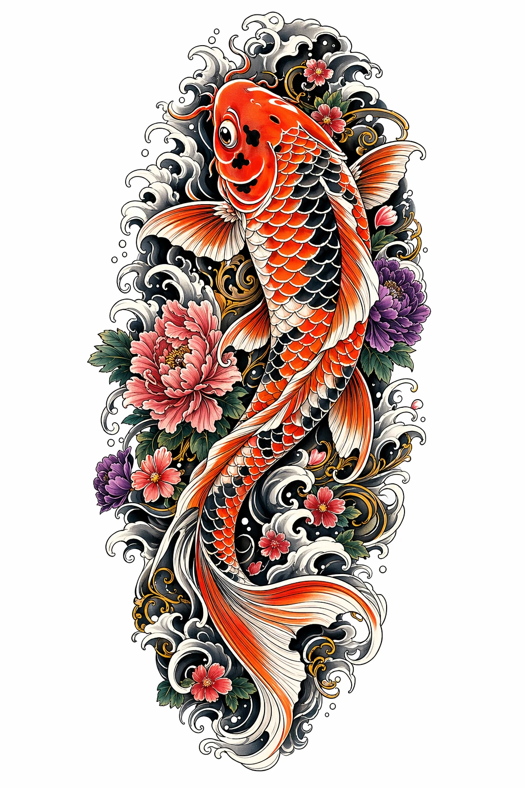 Traditional Japanese Koi Fish - Japanese Full Sleeve tattoo design