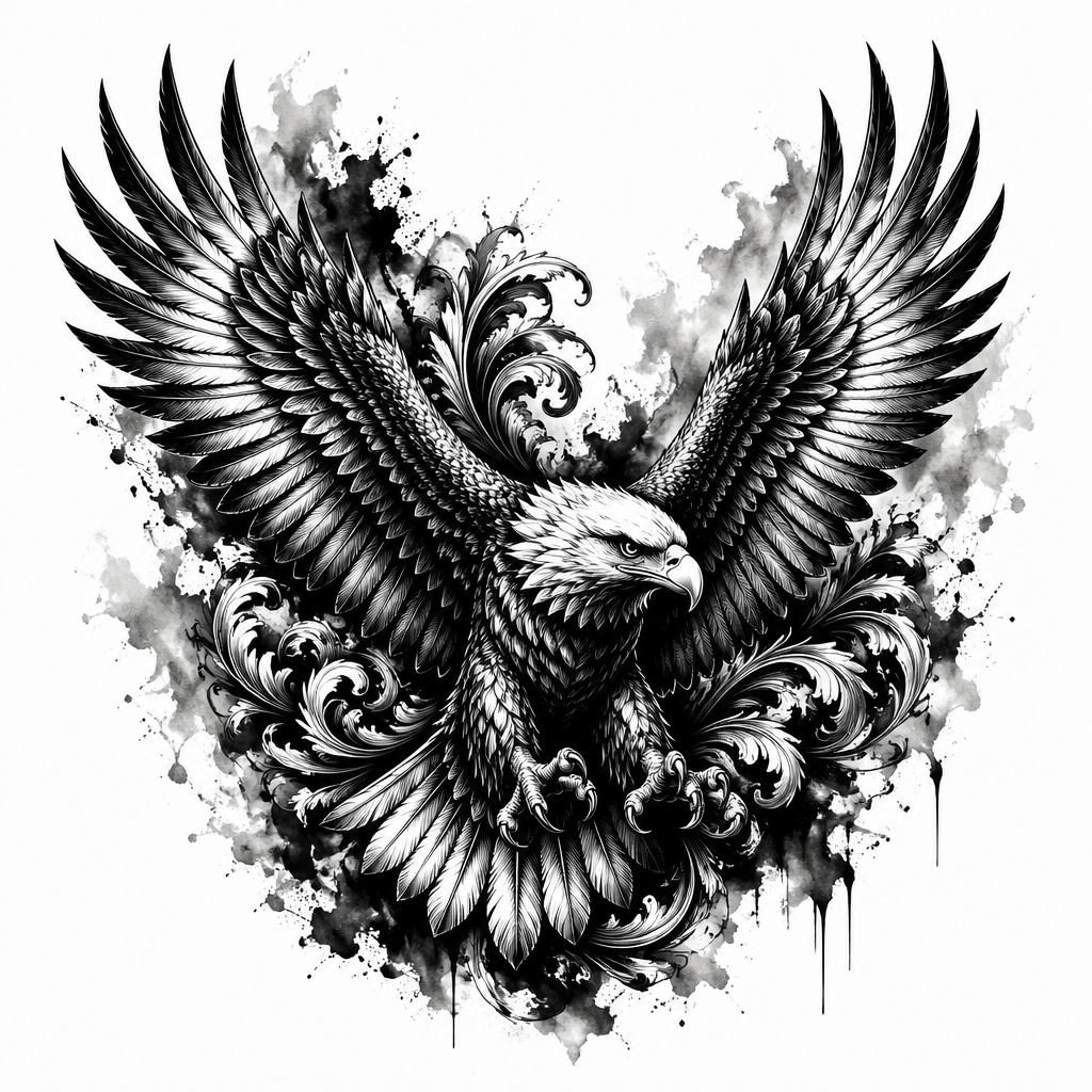 Eagle Wings Spread - Black And Grey tattoo design