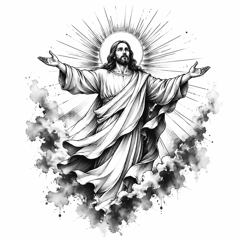 Jesus And Rays Light - Black And Grey tattoo design