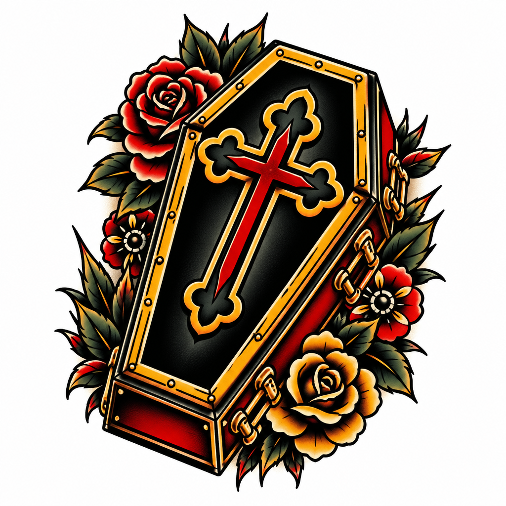 Coffin And Cross - Traditional tattoo design