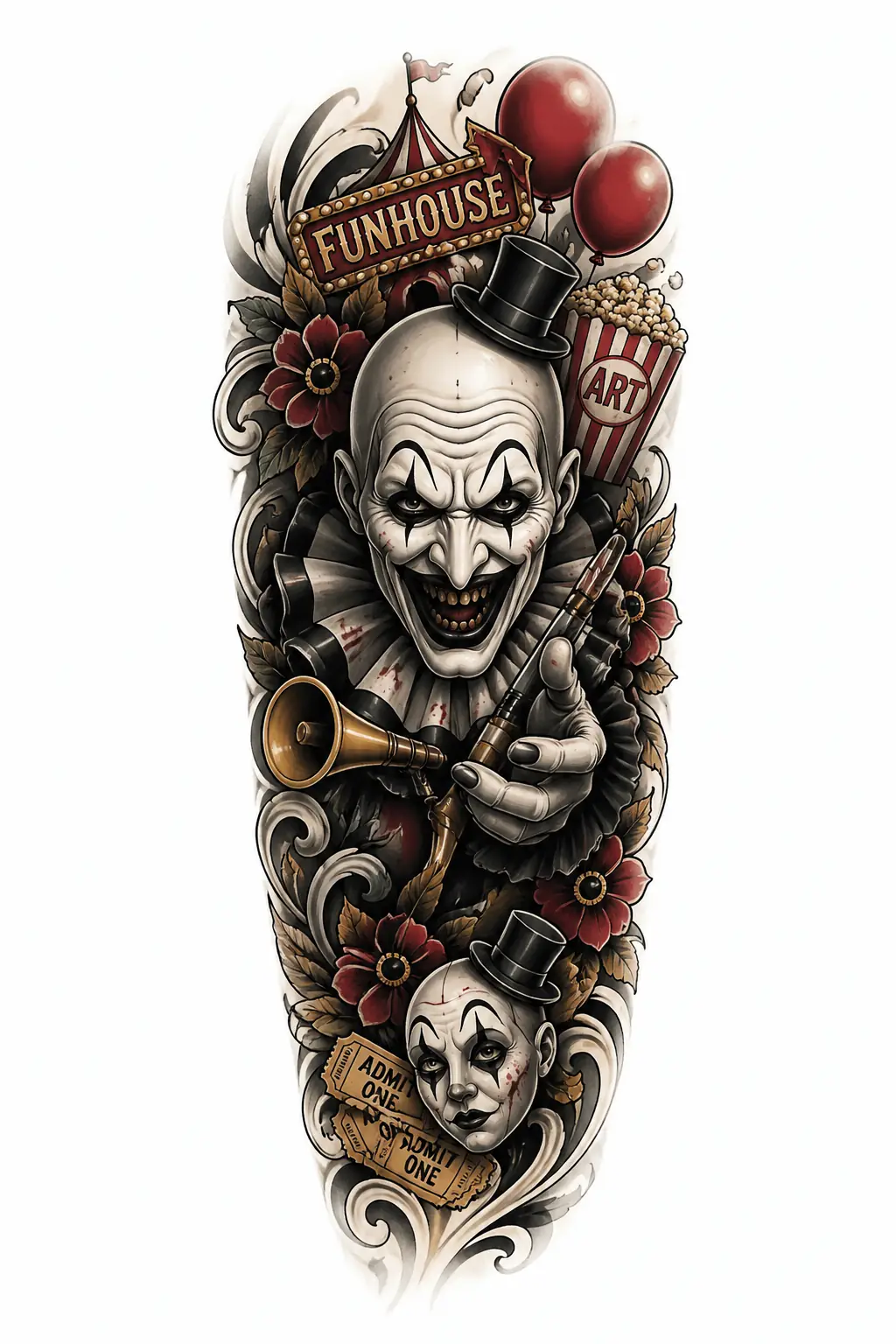 Art The Clown - Neo Traditional Half Sleeve tattoo design