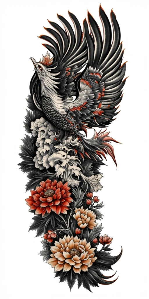 Phoenix And Chrysanthemum - Japanese Full Sleeve tattoo design idea for women