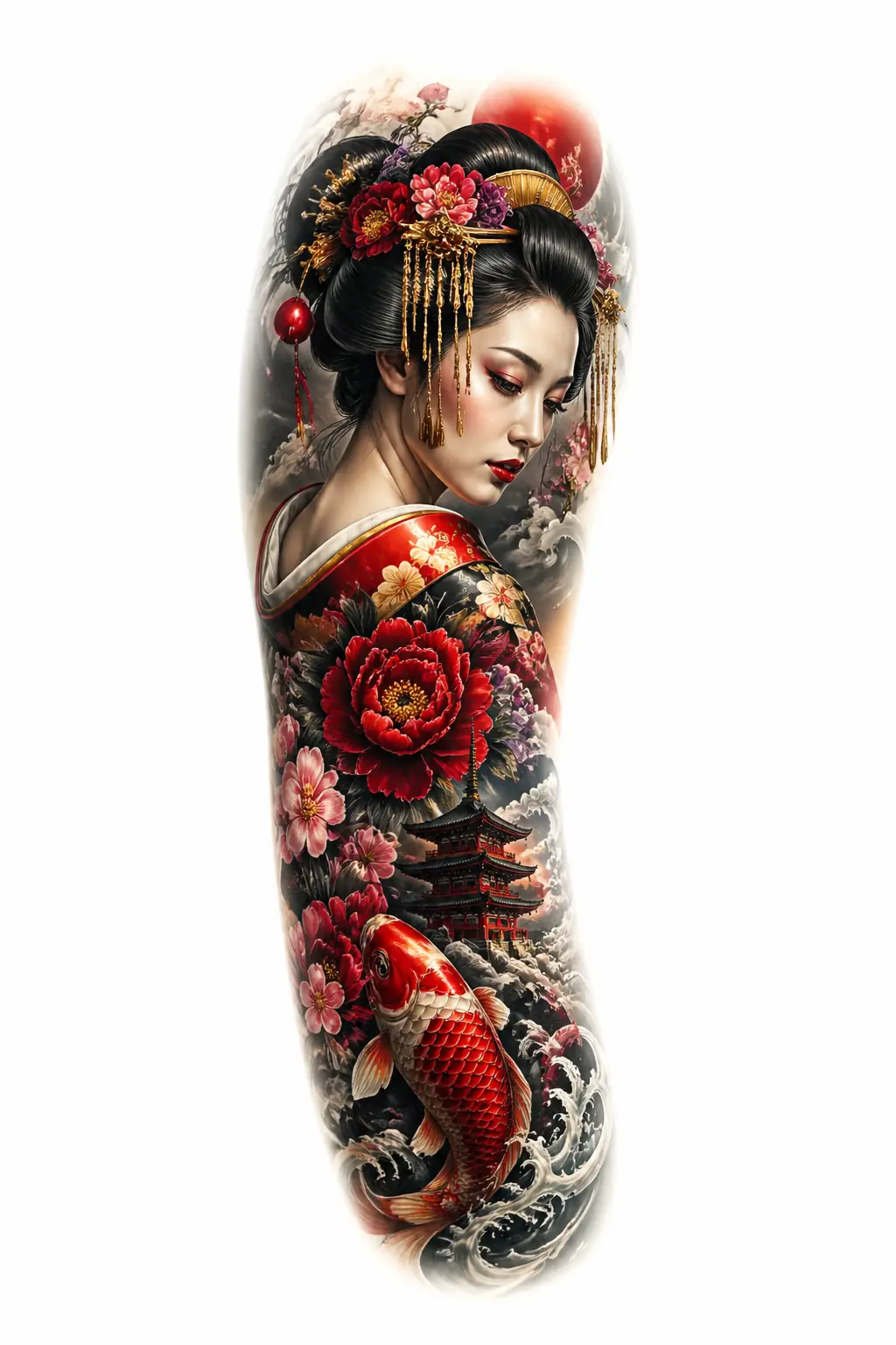 Geisha Woman - Realism Half Sleeve tattoo design