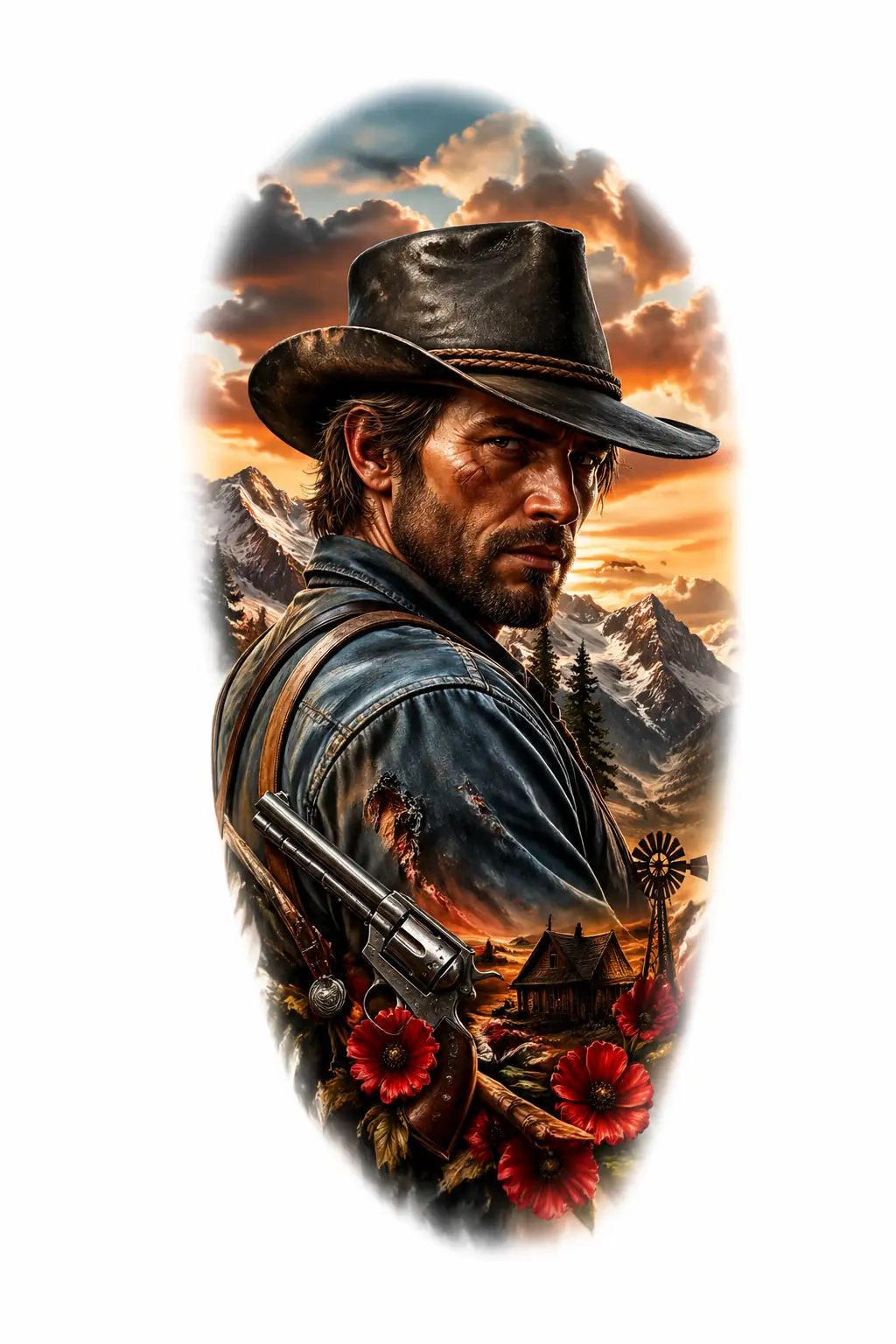 Arthur Morgan Cowboy Portrait - Realism Shoulder tattoo design