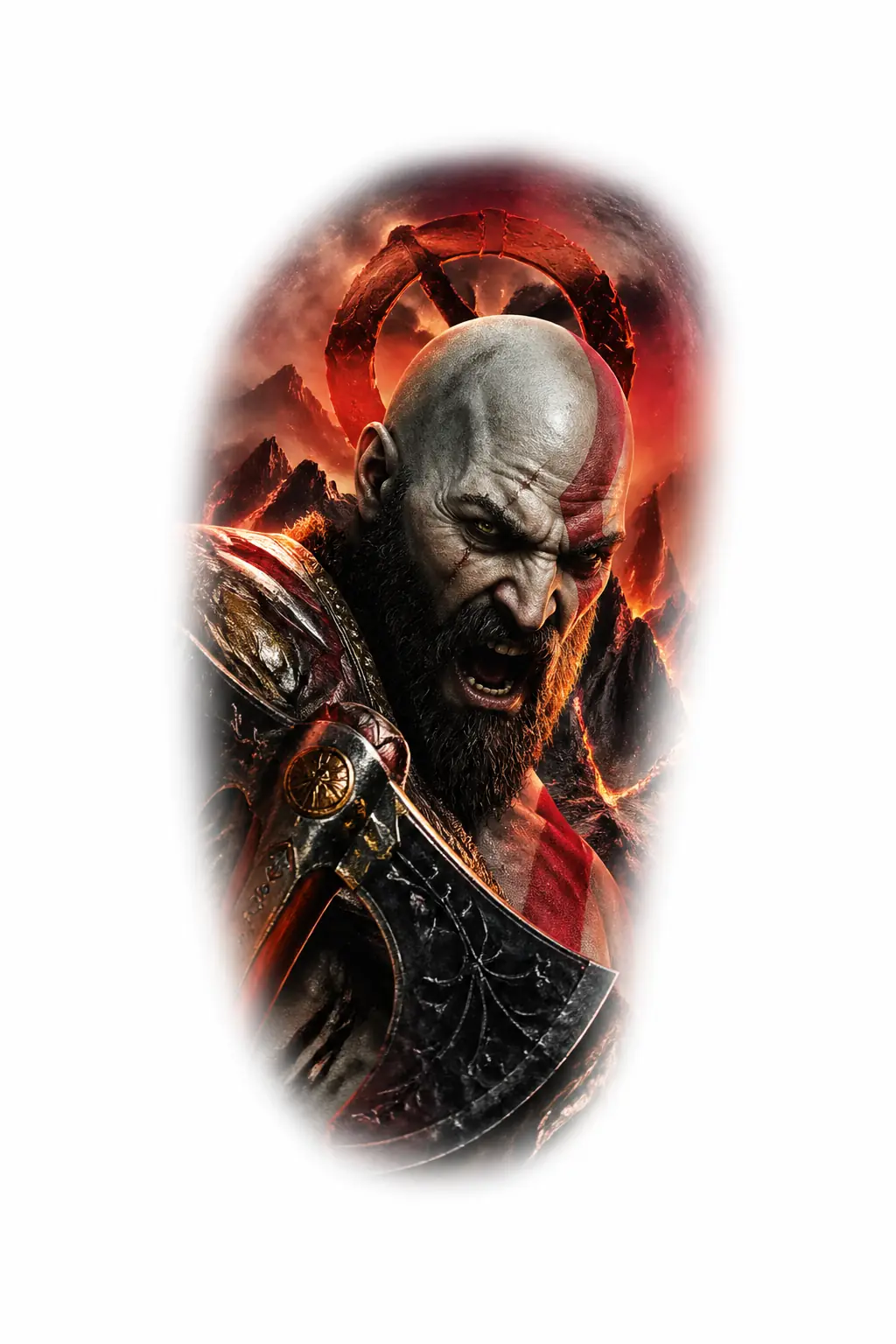 Kratos Rage Portrait - Realism Shoulder tattoo design