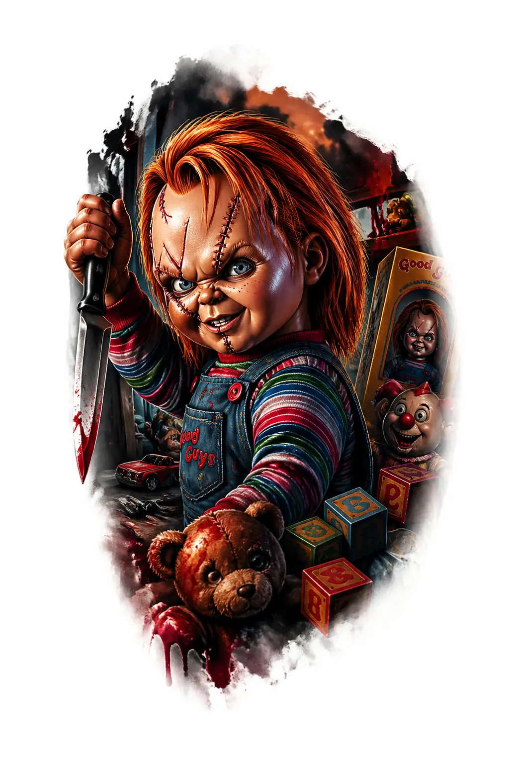 Chucky Holding Knife - Realism Shoulder tattoo design