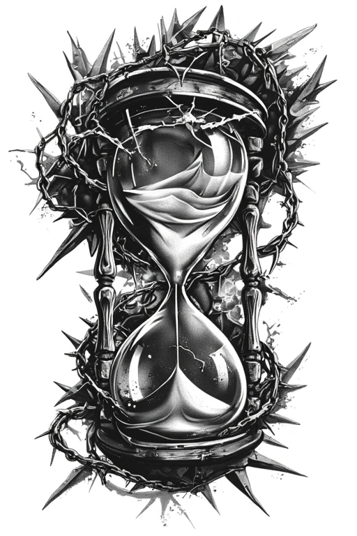 Gothic Hourglass Wrapped In Thorny Barbed Wire - Black And Grey Forearm tattoo design idea for women