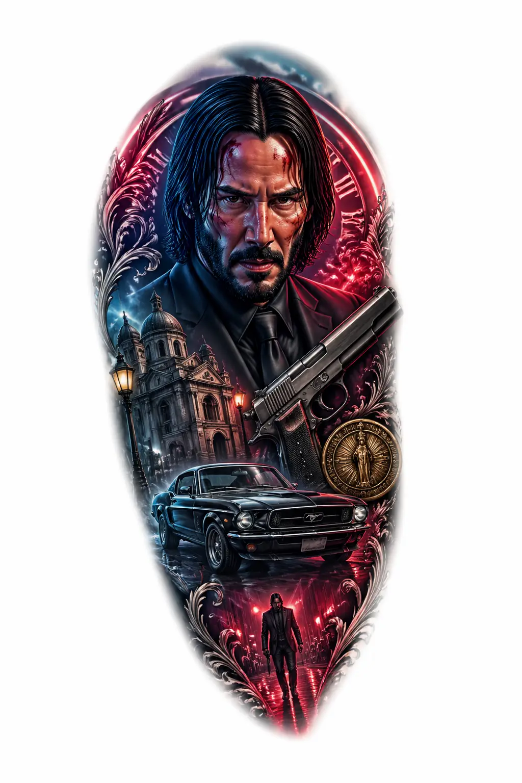 John Wick Portrait - Realism Shoulder tattoo design