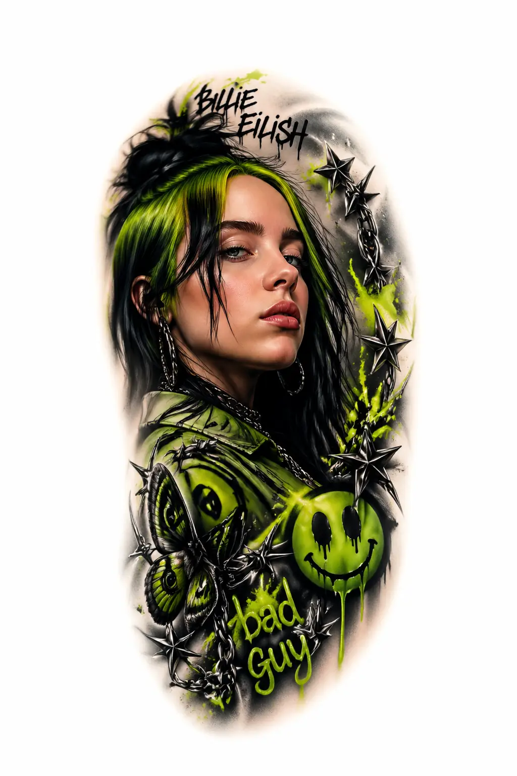 Billie Eilish - Realism Shoulder tattoo design