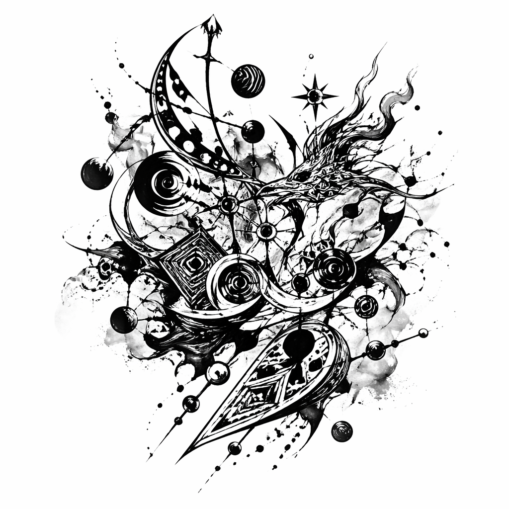Floating Objects Cluster - Abstract tattoo design