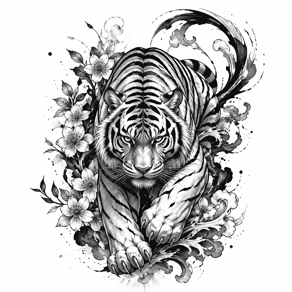 Tiger - Black And Grey tattoo design