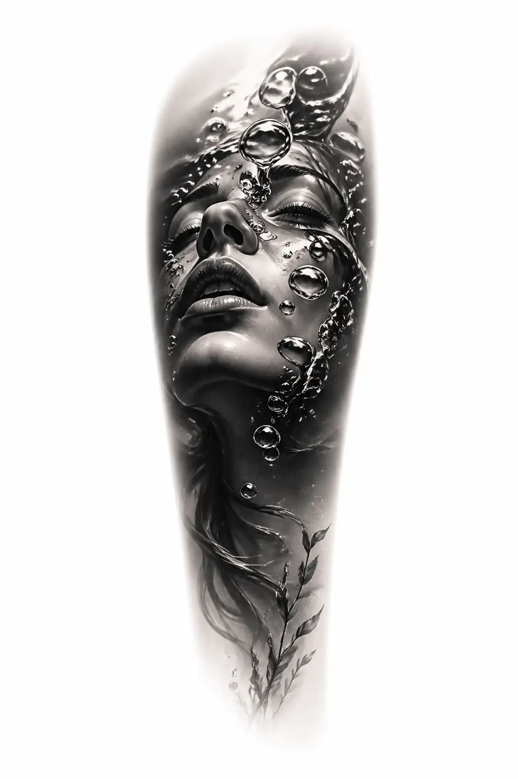 Face Underwater Bubbles - Black And Grey Forearm tattoo design
