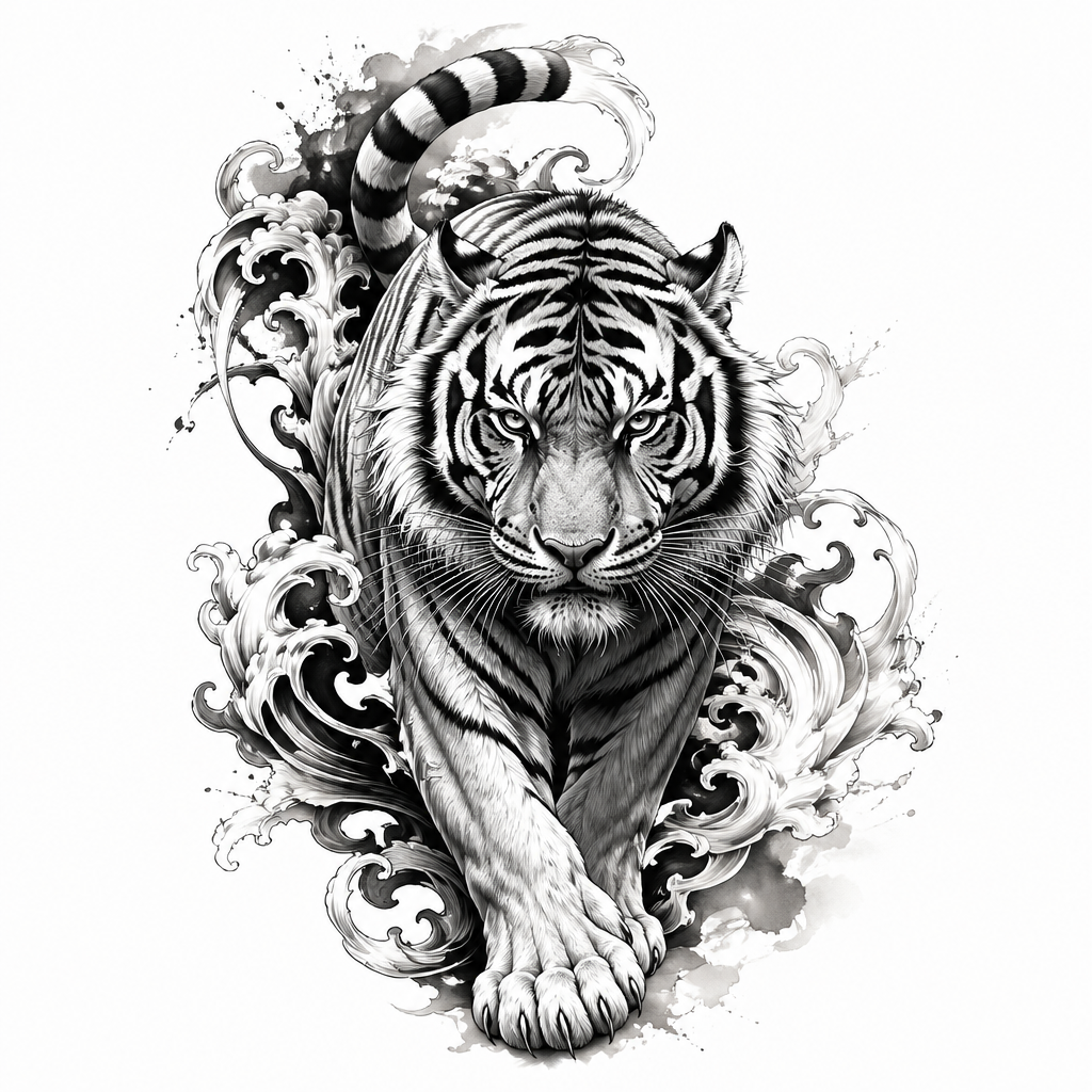 Tiger - Black And Grey tattoo design