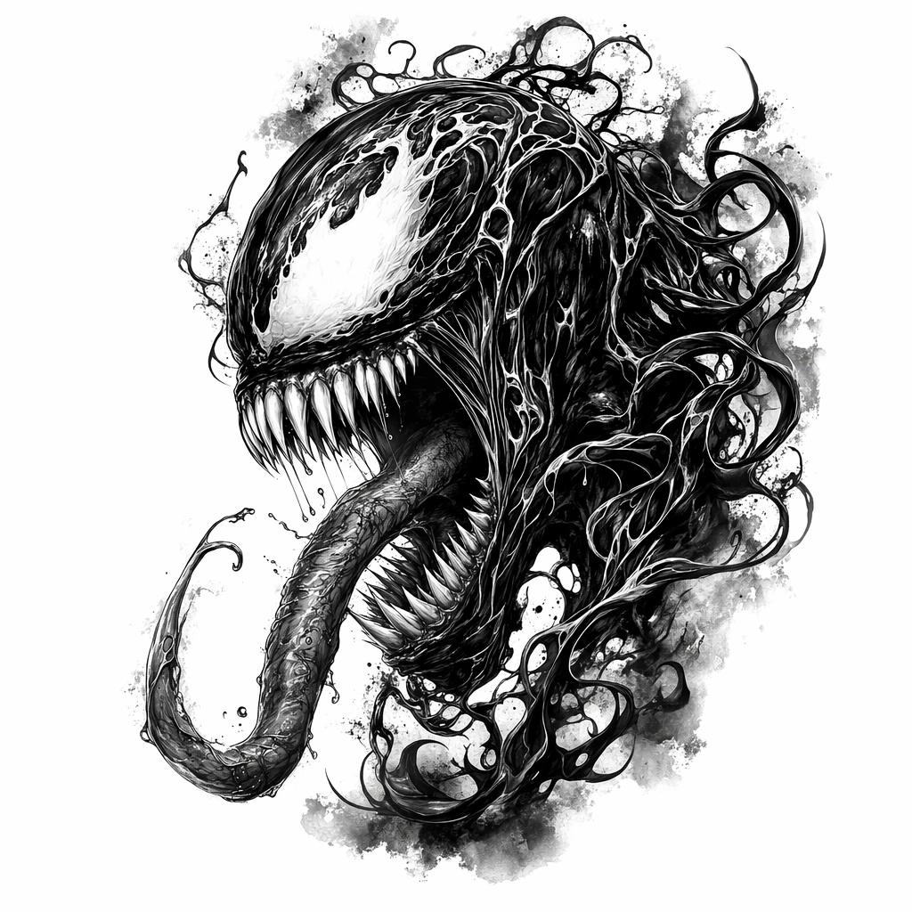 Marvel Venom Symbiote Side Face Full Sleeve Design - Black And Grey Shoulder tattoo design idea for men