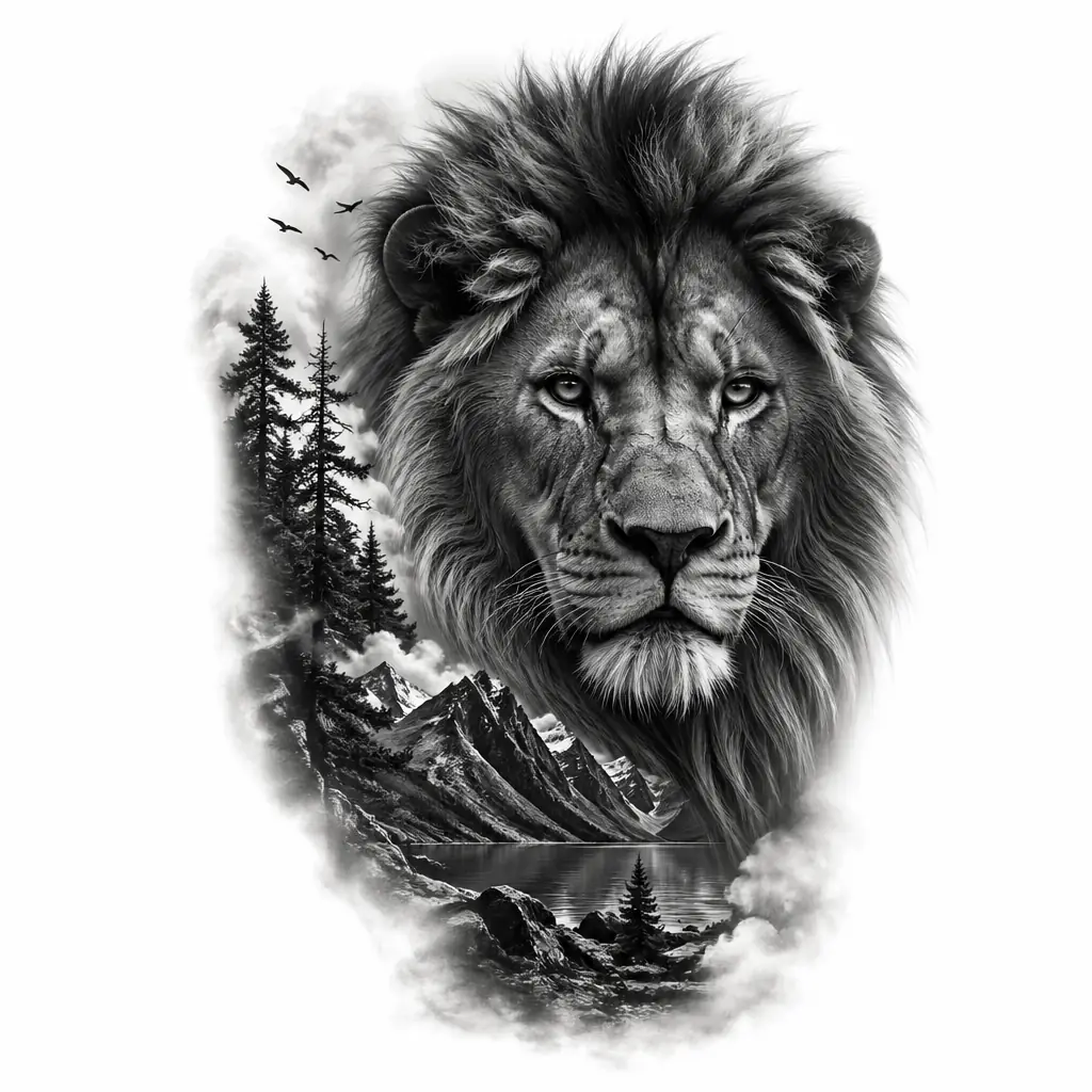Lion Portrait Intense Eyes - Realism tattoo design