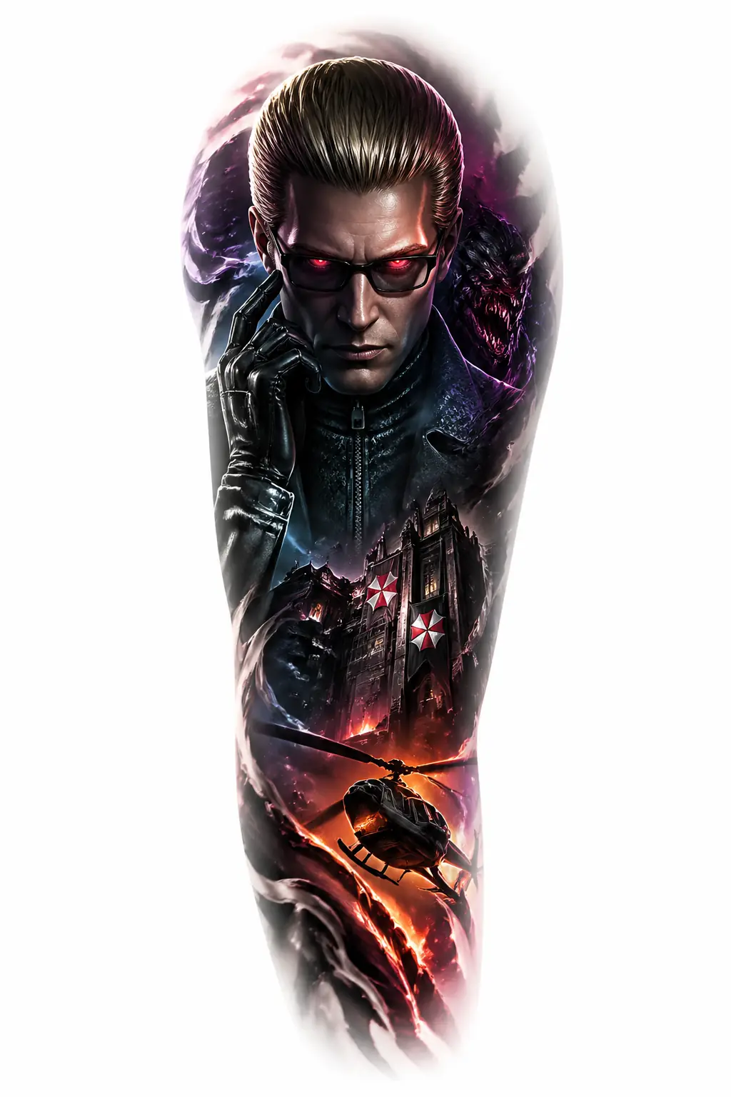 Wesker Shadow Portrait Red Eyes - Realism Half Sleeve tattoo design