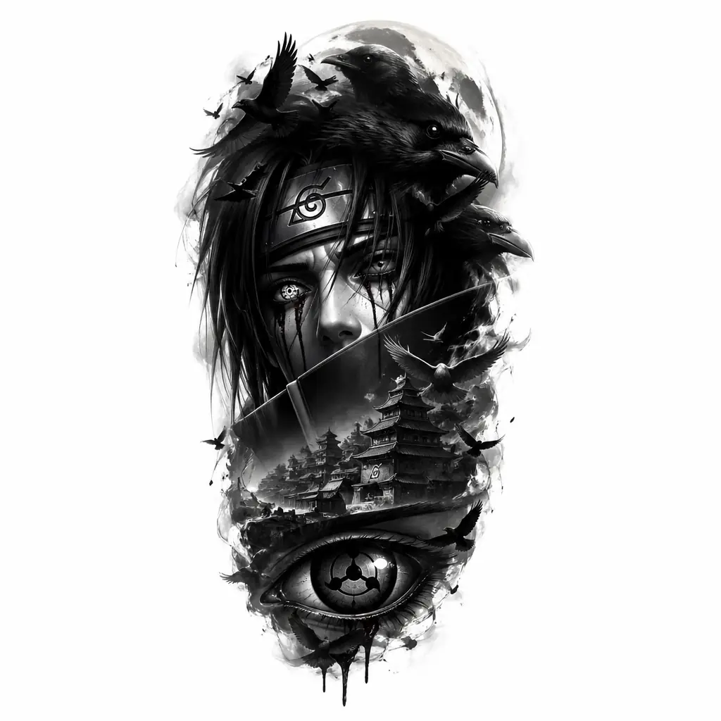 Itachi Sharingan Blood Tears Dark - Realism tattoo design