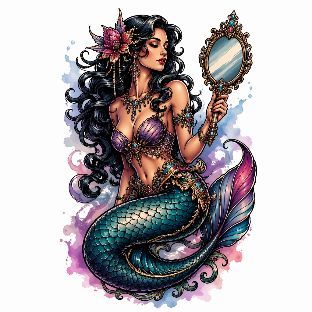 Mermaid With Mirror - Neo Traditional Forearm tattoo design